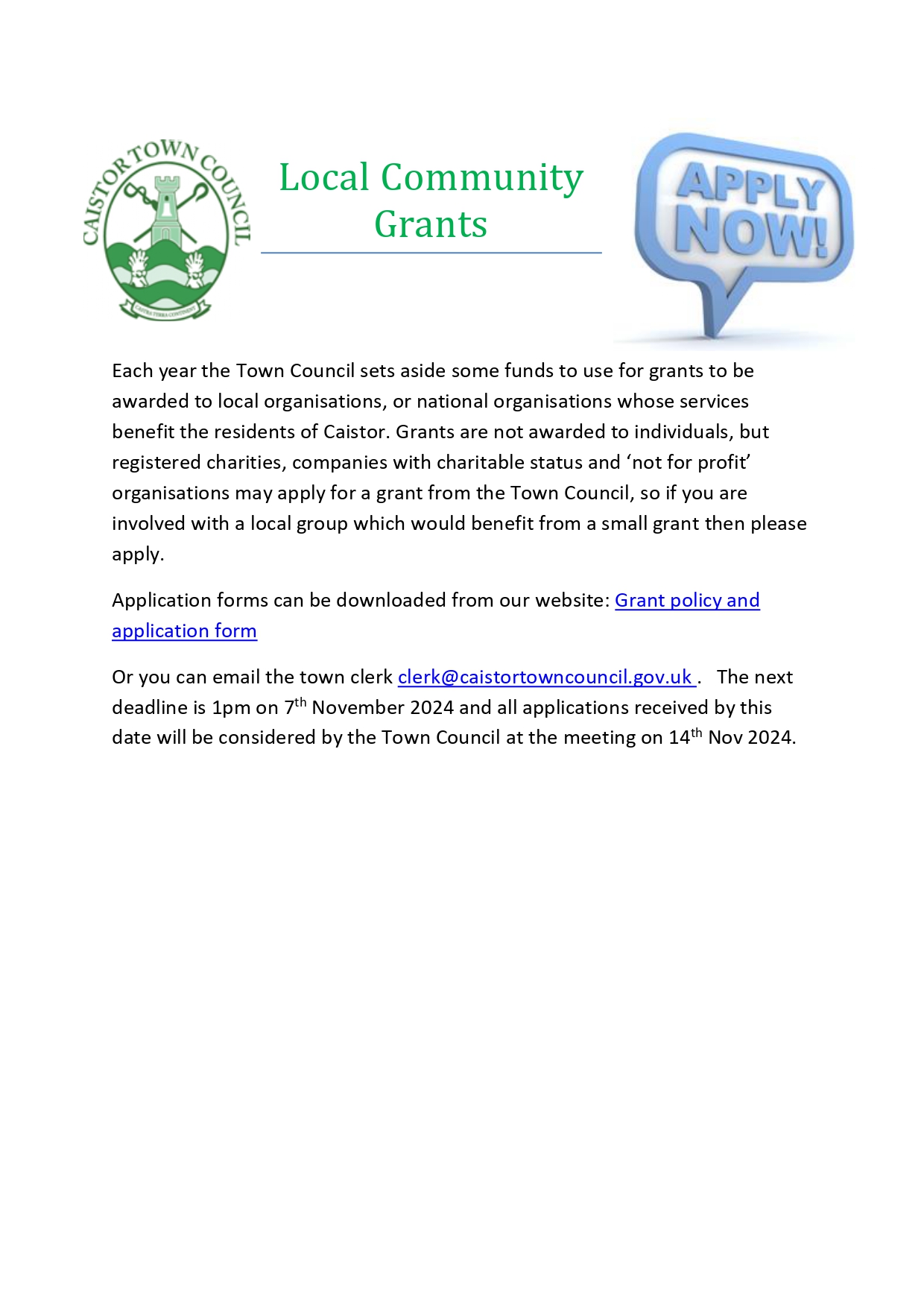 Local community grants advert nov 24